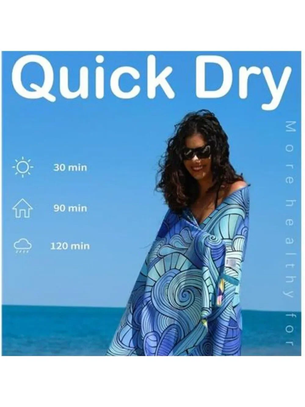 Microfiber Lightweight Thin Gym Beach Towel Compact Waves Tie Dye Desing 32